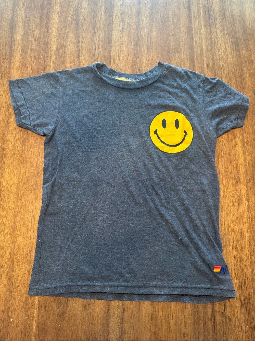 Kids Aviator Nation Short-Sleeve Gray Tee with Yellow Smiley Graphic